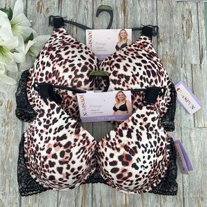 Women's Plus Underwire Leopard’s Print Plunge Bra 2-Pack Size 46DD